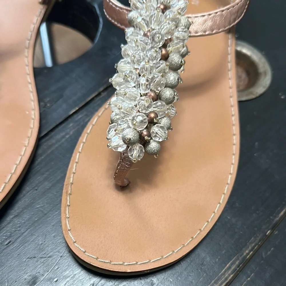 OLD NAVY Elegant Crystal Embellished Rose Gold Faux Leather T-Strap Sandals
